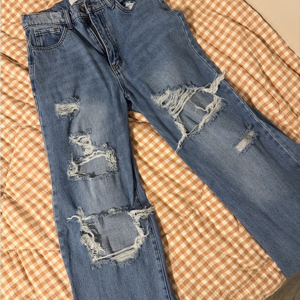 Vibrant Blue Distressed Boyfriend Jeans